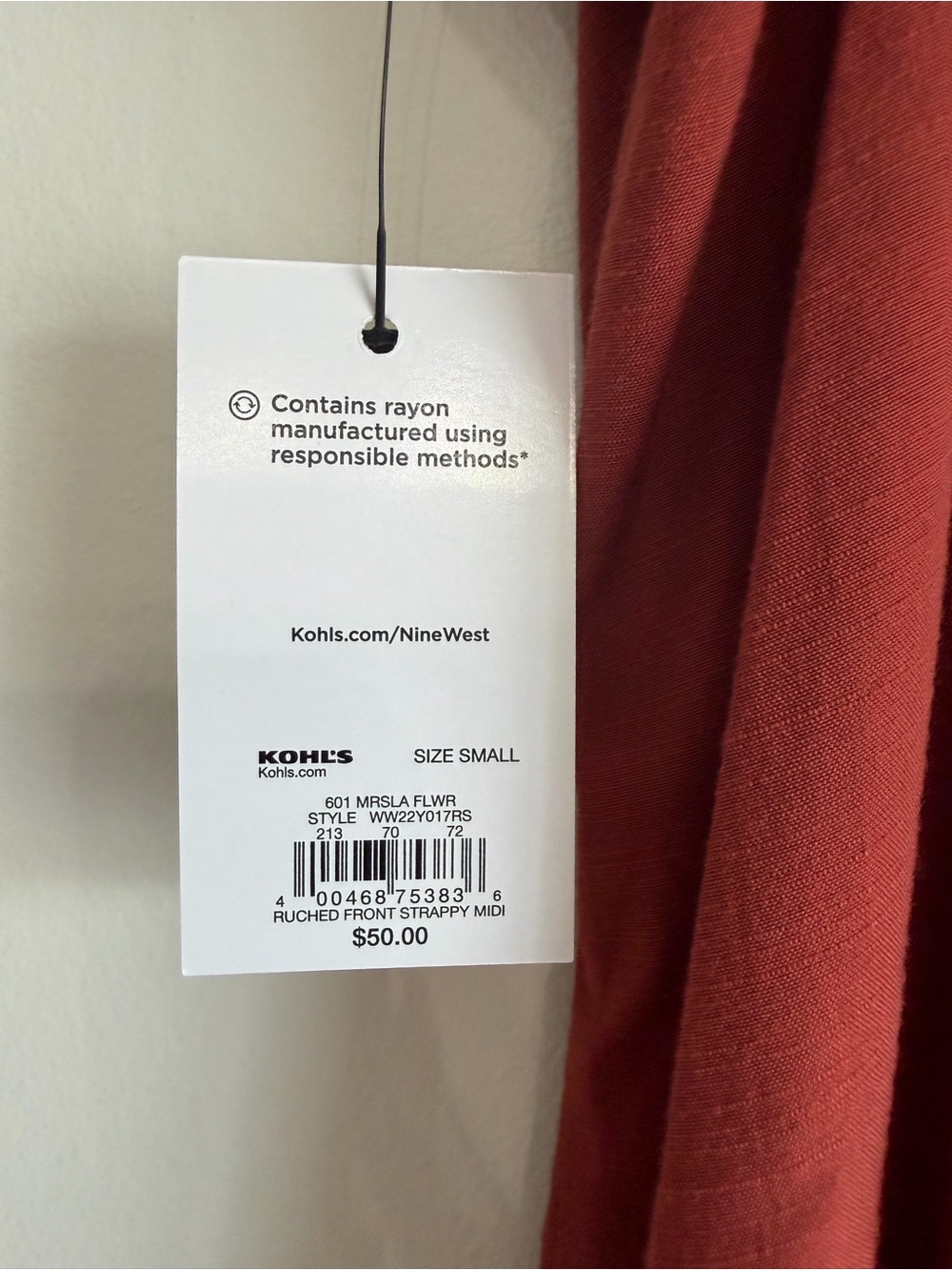 Nine West Rust Red Ruched Midi Slip Dress - Picture 4 of 6